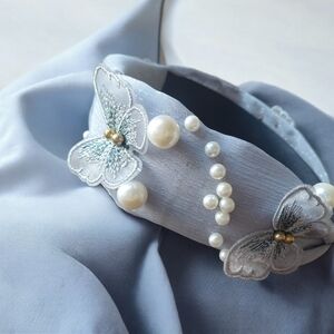 Light Blue Headband with Pearls and Butterfly Accents